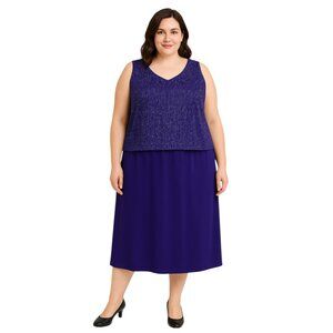 Ronni Nicole II By Quida Blue Silver Maxi Tank Dress | Pullover | Plus Size 32W